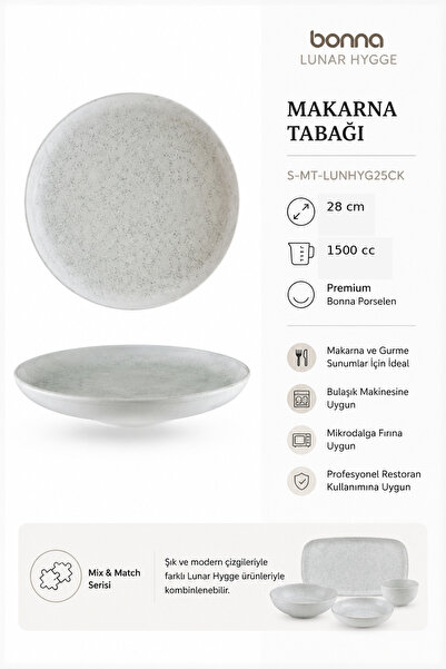 Bonnami Bonna Lunar Beyaz Hygge Çukur Tabak 28 cm - Premium Porselen Makarna ...