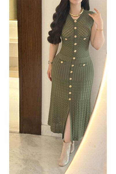 Livia فستان نسائي متوسط ​​الطول بفتحة أمامية