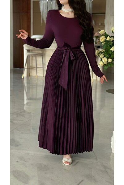 Livia Purple Solid Maxi Long-Sleeve Dress