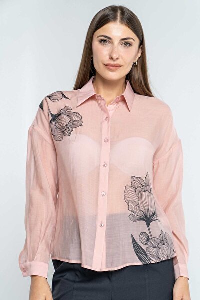 mica Women's Long Sleeve Solid Shirt with Floral Print