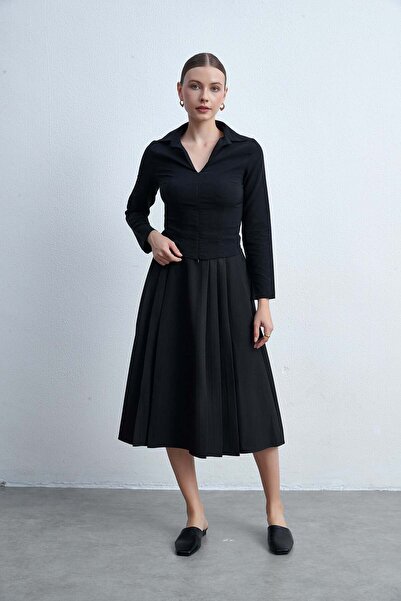Livia Solid Ruffle Knee-Length Skirt