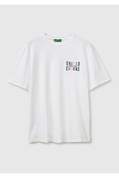 United Colors of Benetton Erkek Gri %100 Pamuk Regular Fit Logo Nakışlı T-Shirt