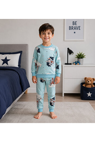 Fil Kids Boy's Cotton Blue Astronaut Rocket Print Long Sleeve Seasonal Pajama...