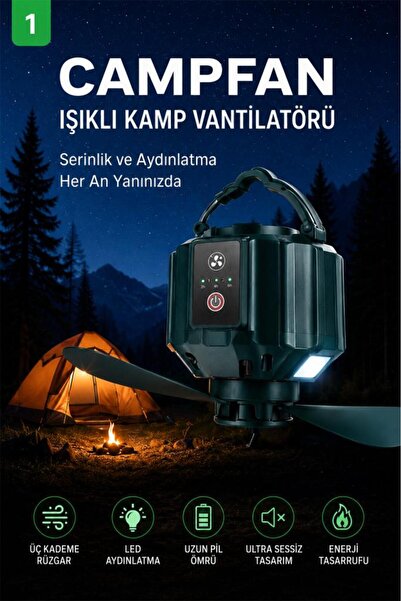 indirimsevinci Portatif Tavan Vantilatörü LED Işıklı Kumandalı Taşınabilir As...