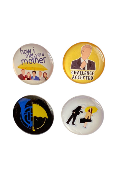 Yaya Dizayn How I Met Your Mother Temalı 4'lü Parlak Baskılı Metal Rozet Seti