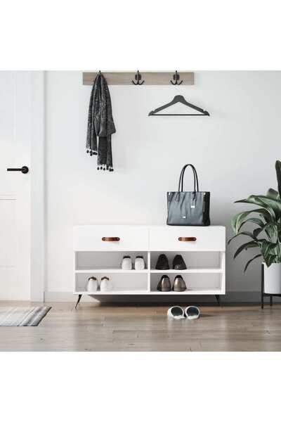 Concept Bancheta pantofar, alb extralucios, 102x35x55 cm, lemn compozit