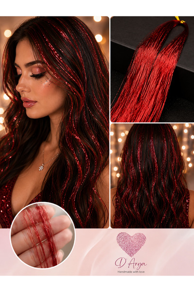 Darya DD285 Işıltılı Kırmızı Simli Tinsel Saç Uzatma - Red Hair