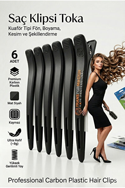Transformacion Saç Klipsi Toka 6 Adet Absolute Design Profesyonel Karbon Plas...