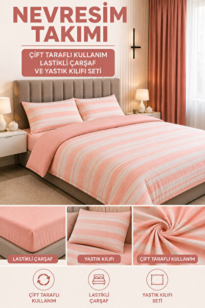 tekstilfabic Double Bedding Set "With a Gift" (Elastic Bed Sheet, 2 Pillowcases)