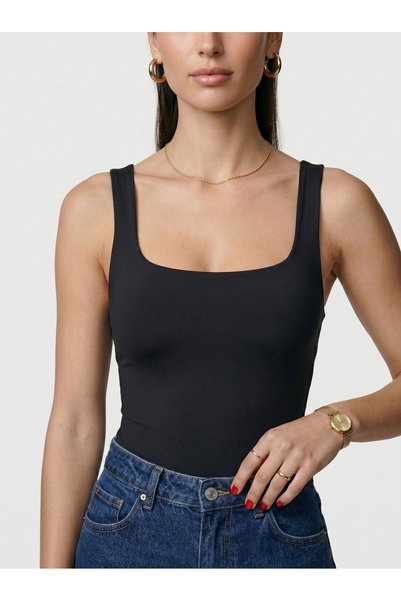 Noe Collection Women's Square Neck Thick Strap Snap Fastener Body Slim Fit Tight Fit Lycra Bodysuit