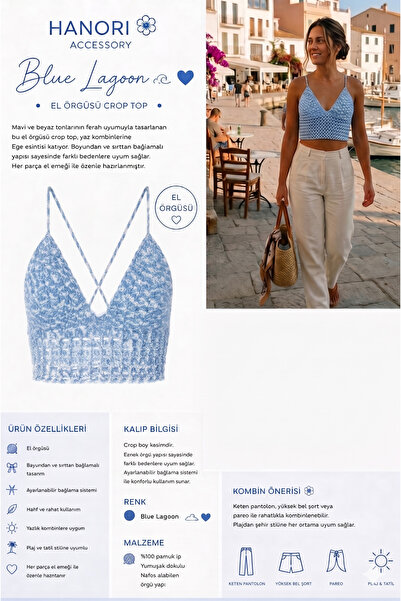 Hanori Accessory – Blue Lagoon Hand Knitted Crop Top 🌊 💙