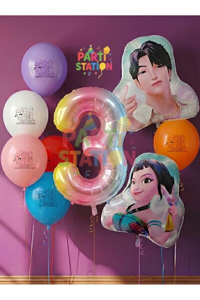 Parti Station K-Pop Demon Hunters 3 Age Balloon Set Double Sided 9 Piece Part...