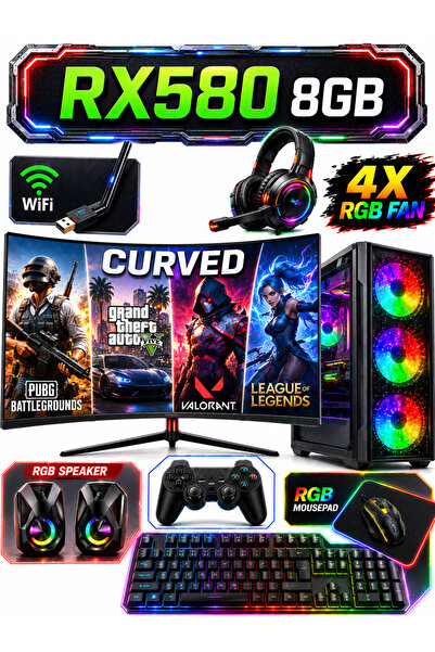 Dmc N92 (PUBG,GTA 5) I5-3470,16GB RAM,500GB HDD,256GB SSD,8GB RX580,24"oyuncu Masaüstü Bilgisayar