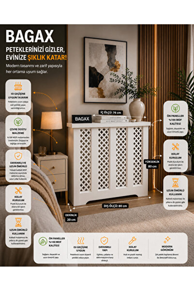 BAGAX Pera Model, Beyaz Renk,iç Ölçü 76 Cm Dış Ölçü 80 Cm Petek Kaplama, Dresuar