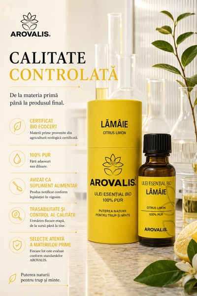 Arovalis. ULEI ESENȚIAL BIO DE LĂMÂIE 30 ml (Citrus limon) 100% PUR