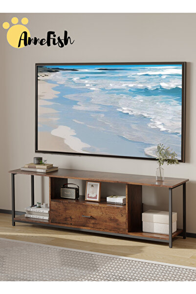 AnneFish طاولة تلفزيون 140*35*50 سم لأجهزة التلفزيون حتى 65 بوصة مع أرفف تخزي...