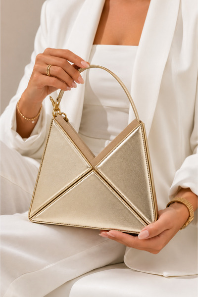 LikeMoon Women's Bag Special Design Geometric Detailed Patent Leather Hand an...