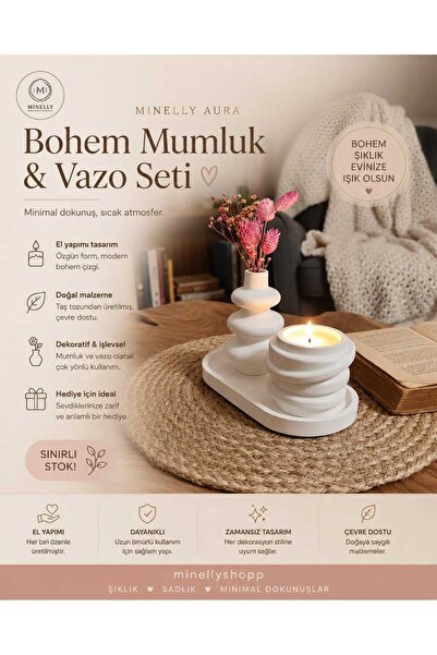 Minelly Aura | Bohem Mumluk & Vazo Seti