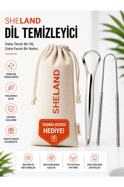 Sheland Oral Care Paslanmaz Çelik Dil Temizleyici Dil Sıyırıcı Tongue Scraper...