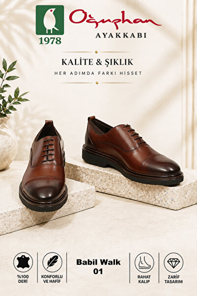 Babil Walk 01 Business Line Erkek Hakiki Deri Siyah Business Casual Ayakkabı-TAN