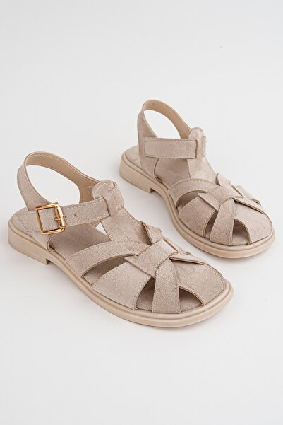 RoseVeno Women's Beige Suede Cage Comfortable Sole Daily Sandals