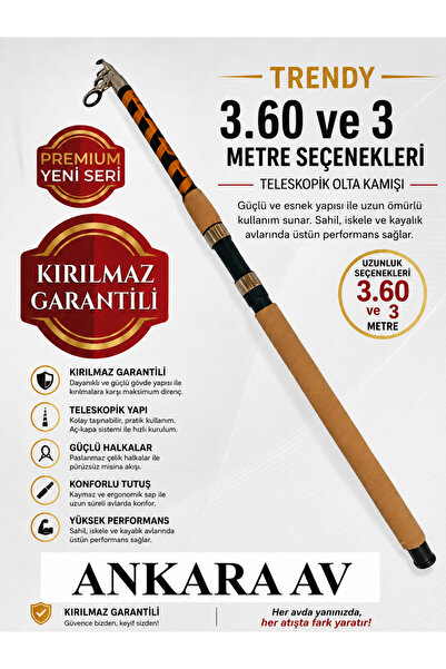 tmcn Trendy KIRILMAZ GARANTİLİ Çelik Sarım Olta Kamışı 100-300 GR ATARLI (202...