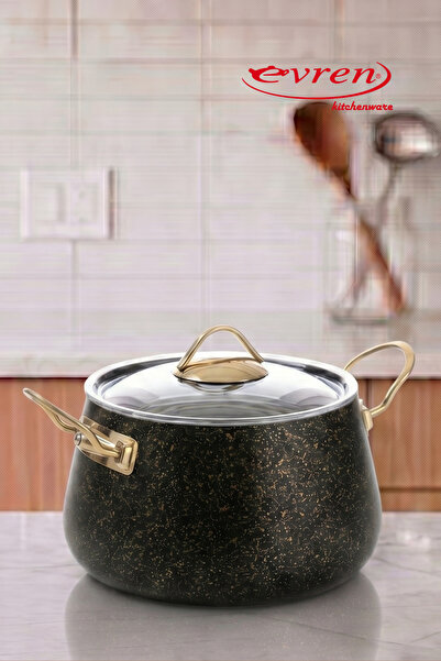 Evren 20 cm Gold Stone Bakraç Deep Pot 4.4 Lt (Gold Steel Handle)