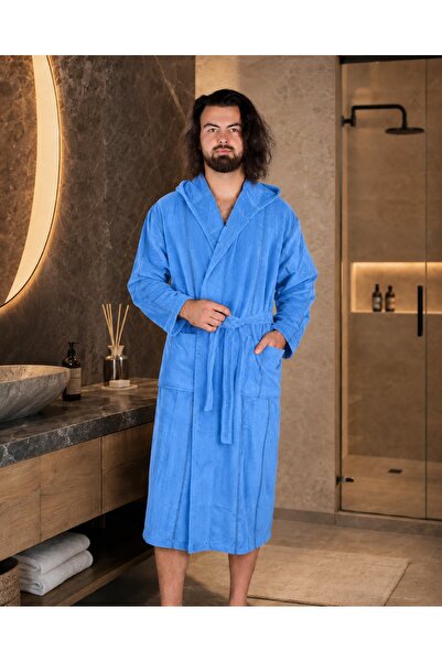 ESMEN BLUE HOODED STYLISH BATHROBE