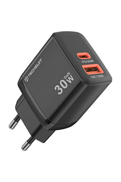Techsuit Duonix30W GaN Încărcător de călătorie dual USB-A + USB-C 30W Negru