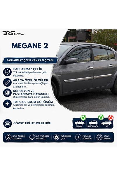ServetDizaynOto Renault Megane 2 Uyumlu HB-Sedan Krom Yan Kapı Çıtası 4 Parça...