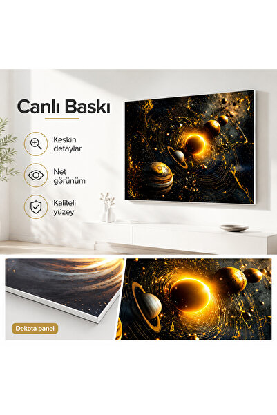 HiperAD Reklam Altın Işıltılı Gezegenler Dekota Tablo Duvar Tablosu Duvar Res...