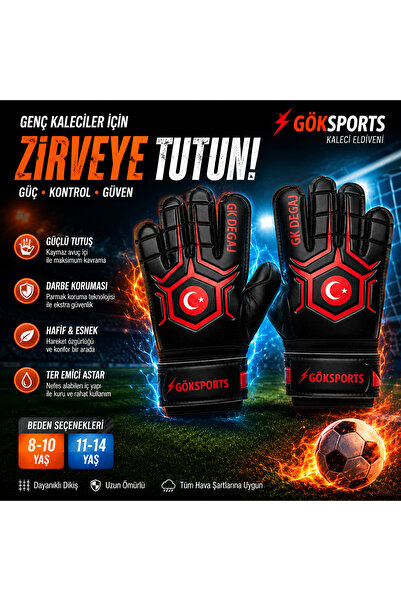 Gök Sports Turkish Flag Kids Goalkeeper Gloves Football Goalkeeper Gloves wit...
