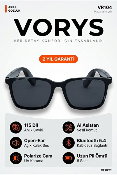 VORYS VR104 Yapay Zeka Akıllı Gözlük 115 Dil Çeviri Bluetooth Açık Kulak Müzi...