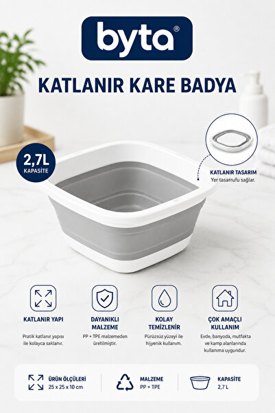 BYTA Foldable Square Basin 2.7 L – Multi-Purpose Container for Washing Fruits...