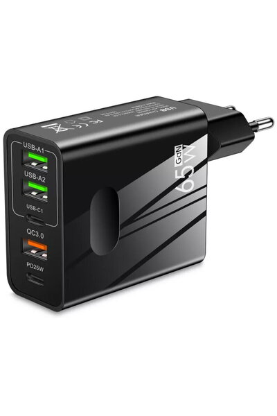 Techsuit PentaXPower CHC1 GaN 2xUSB-C + 3x USB-A 65W Negru