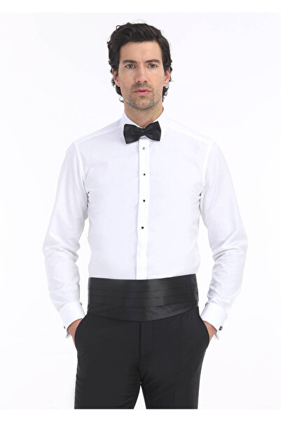 Ramsey Бяла, обикновена, слим кройка, риза с двоен маншет и класическа яка