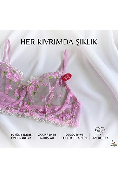 ARONA Büyük Beden C Cup Pembe Çiçekli Takım