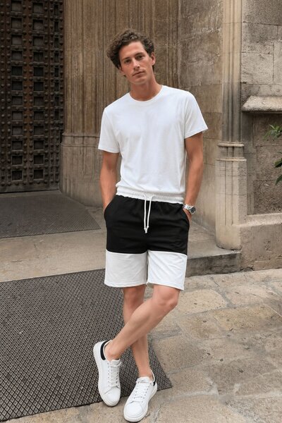 Madmext Black Color Blocked Men's Shorts E6568