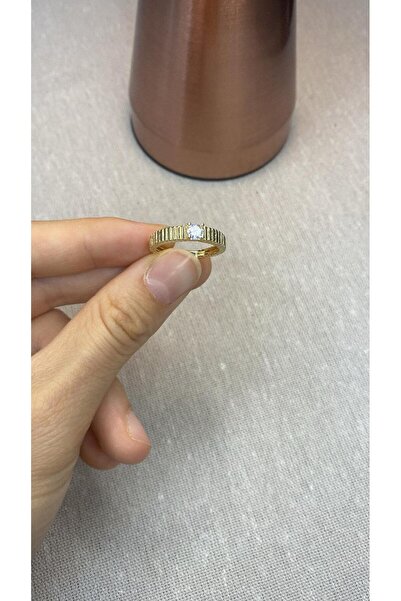 CM Jewelry ALTIN KAPLAMA GÖRÜNÜM TEK TAŞ ÇELİK YÜZÜK (KADIN TAKI&AKSESUAR)