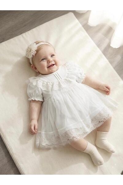 Miniday Baby Kız Bebek Mevlütlük Elbise Yazlık Bandanalı Dantelli Yeni Doğan ...