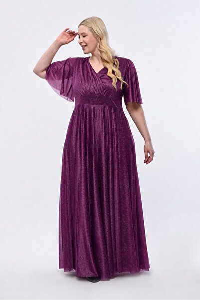 Generic Brand Işıltı Rochie de seară elegantă, lungă, cu mâneci cu volane, cu...