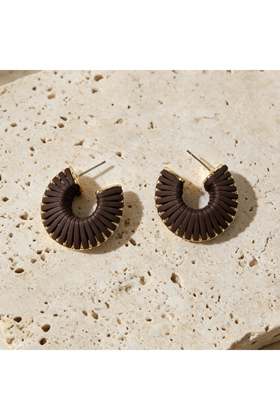Choice brown Vintage C-shaped Maillard Style Leather Stud Earrings for Women ...