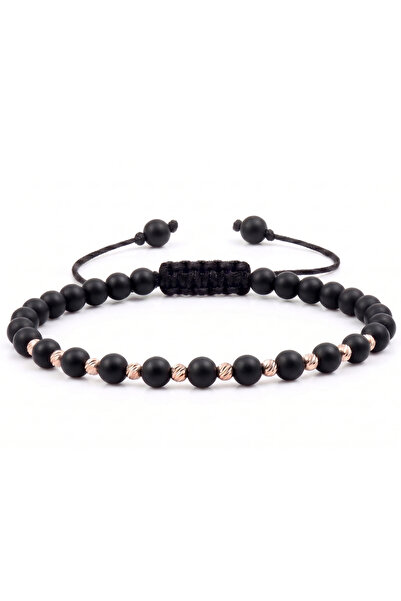 MANAVA Bratara cu 10 bile de Aur 14k si Onix mat