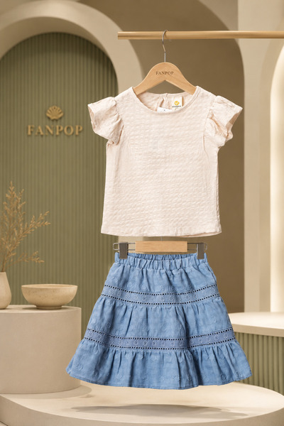 Mutlu Kids Set pentru fetițe din 2 piese: tricou cu mâneci cu volane și fustă...