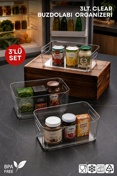 Nandy Home 3 Lt Transparente Frigider & Dulap Organizator 3 Piese 23x16x9,5 Cm