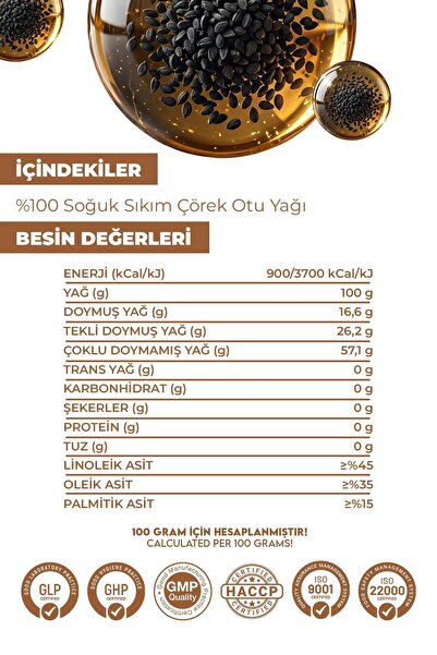 Anadolu Nektarı Çörek Otu Yağı 100 ml Yüksek Timokinonlu %100 Saf Doğal Soğuk Sıkım