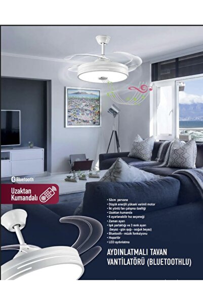 Mutlusan AYDINLATMALI TAVAN VANTİLATÖRÜ (BLUETOOTHLU) - BÜYÜK BOY - 52 cm