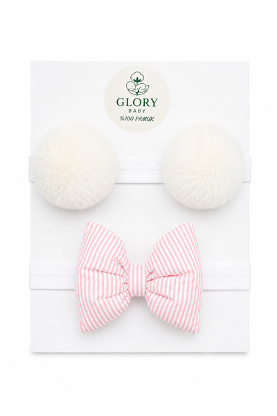 GLORY BABY باندانا للفتيات الصغيرات مع فيونكة وكرات زينة - طقم من قطعتين من ر...