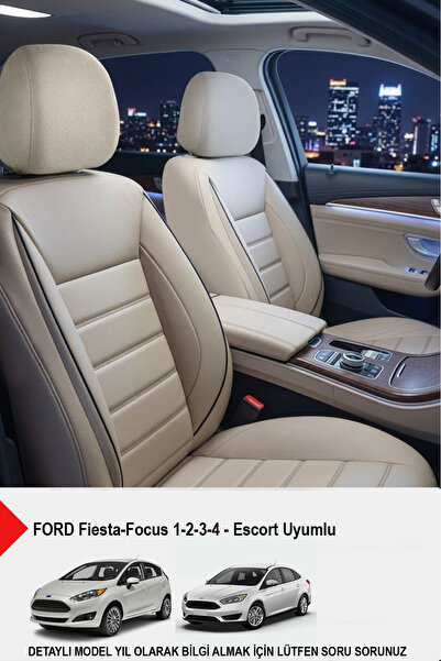 GM-DESIGN Jet Bej Deri Oto Koltuk Kılıfı-(FORD Focus-Fiesta-Escort İle Uyumlu)