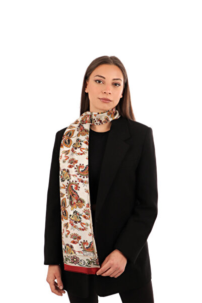 Bursa İpek Μπορντό Σάλι Μοτίβο Voile Silk Foulard